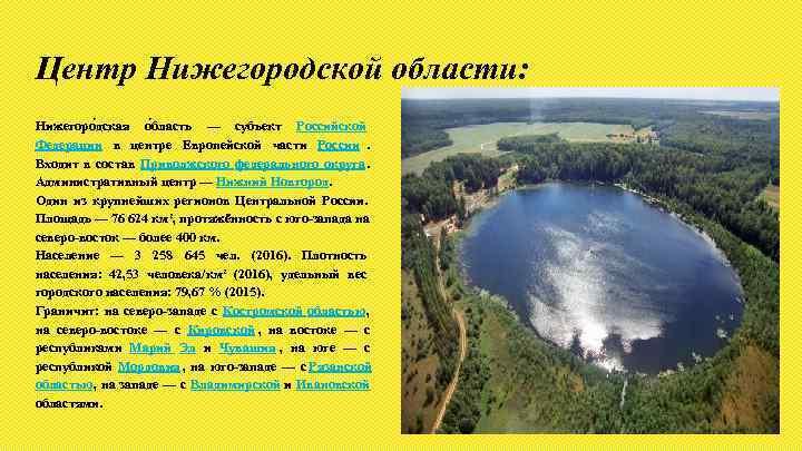 Центр Нижегородской области: Нижегоро дская о бласть — субъект Российской Федерации в центре Европейской