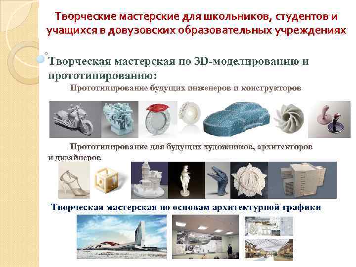  Творческие мастерские для школьников, студентов и учащихся в довузовских образовательных учреждениях Творческая мастерская