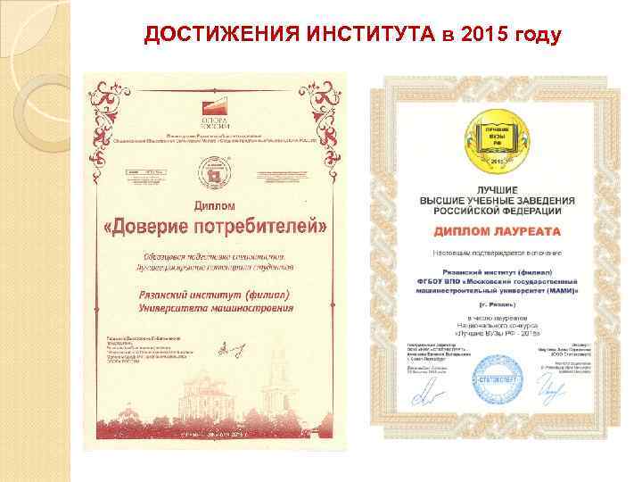 ДОСТИЖЕНИЯ ИНСТИТУТА в 2015 году 