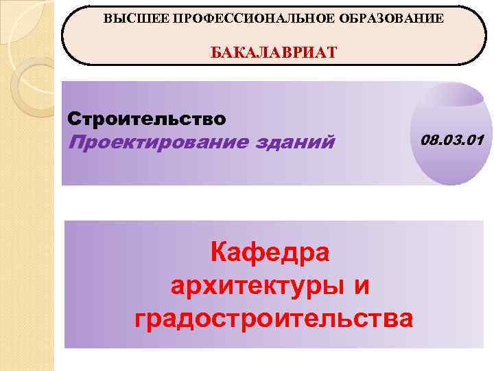 ВЫСШЕЕ ПРОФЕССИОНАЛЬНОЕ ОБРАЗОВАНИЕ   БАКАЛАВРИАТ  Строительство Проектирование зданий   08.