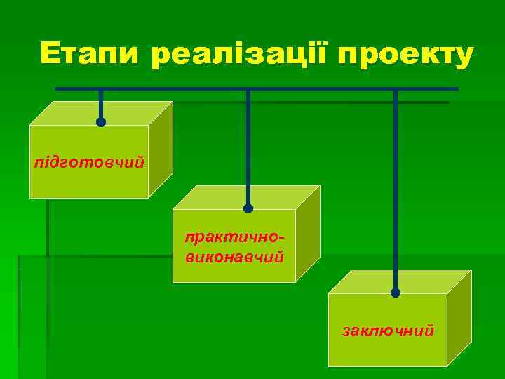 Етапи реалізації проекту  підготовчий   практично-    виконавчий  