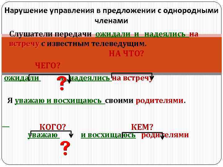  Нарушение управления в предложении с однородными     членами Слушатели передачи