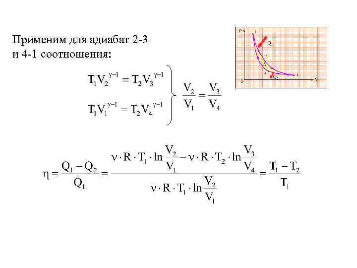 Применим для адиабат 2 -3 и 4 -1 соотношения: 