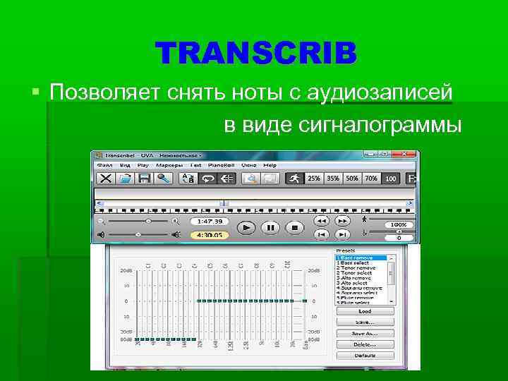    TRANSCRIB  Позволяет снять ноты с аудиозаписей   в виде