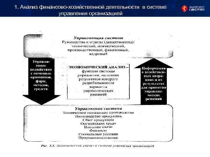 1. Анализ финансово-хозяйственной деятельности в системе управления организацией 1. Анализ финансово-хозяйственной деятельности в системе управления организацией