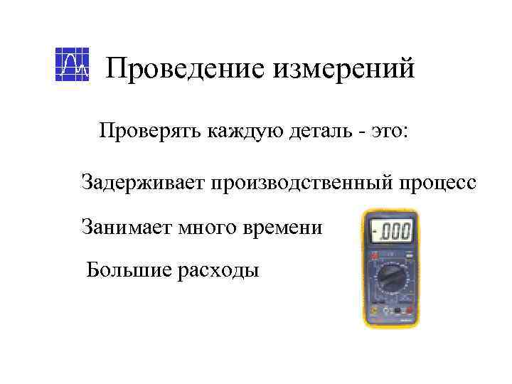  Проведение измерений Проверять каждую деталь - это:  Задерживает производственный процесс Занимает много
