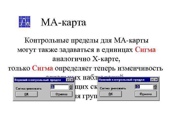    МА-карта Контрольные пределы для МА-карты  могут также задаваться в единицах