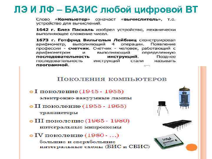 ЛЭ И ЛФ – БАЗИС любой цифровой ВТ 