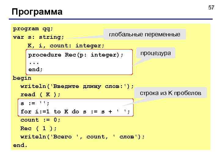      57 Программа program qq; var s: string;  