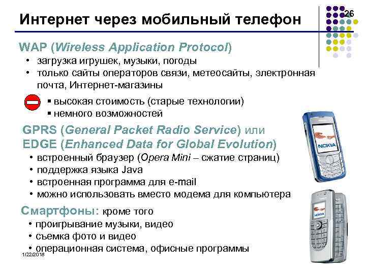      26 Интернет через мобильный телефон WAP (Wireless Application Protocol)