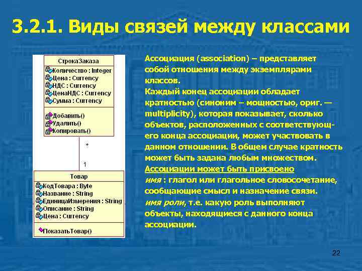 3. 2. 1. Виды связей между классами   Ассоциация (association) – представляет 