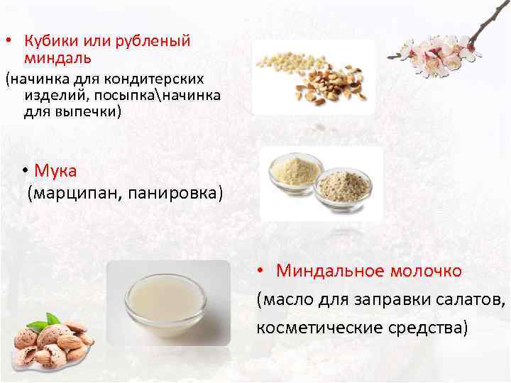  • Кубики или рубленый  миндаль (начинка для кондитерских  изделий, посыпканачинка 