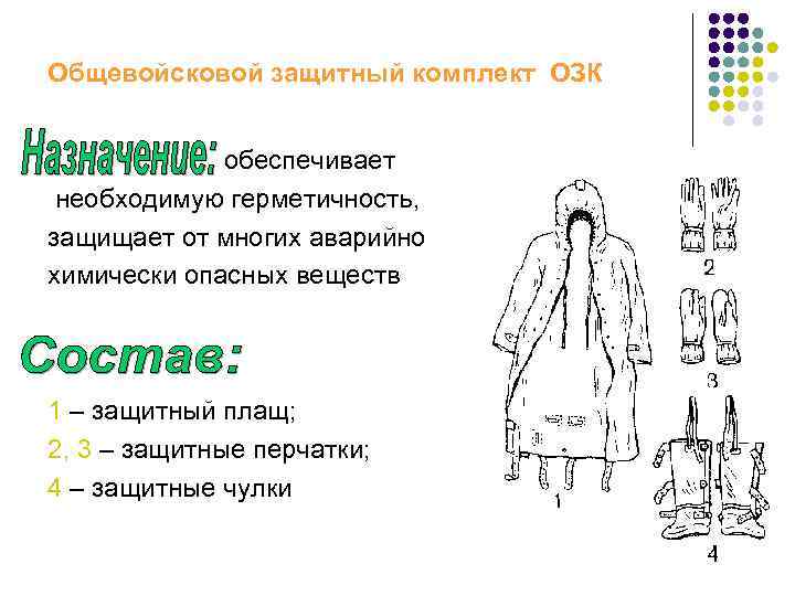 Плащ в рукава чулки перчатки надеть газы. ОЗК состав комплекта. Общевойсковой защитный комплект ОЗК состоит из. Общевойсковой защитный костюм схема. ОЗК схема одевания.