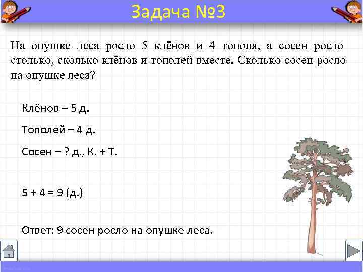      Задача № 3 На опушке леса росло 5 клёнов