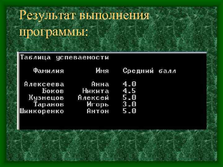 Результат выполнения программы: 