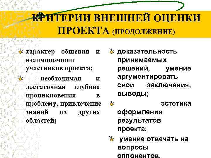  КРИТЕРИИ ВНЕШНЕЙ ОЦЕНКИ ПРОЕКТА (ПРОДОЛЖЕНИЕ) характер общения и доказательность взаимопомощи  принимаемых участников