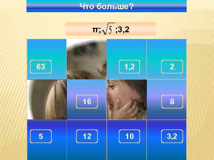  Что больше?   π;  ; 3, 2  63  100