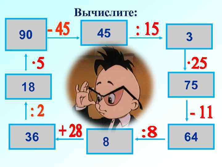  Вычислите: 90 45  3  18    75  36