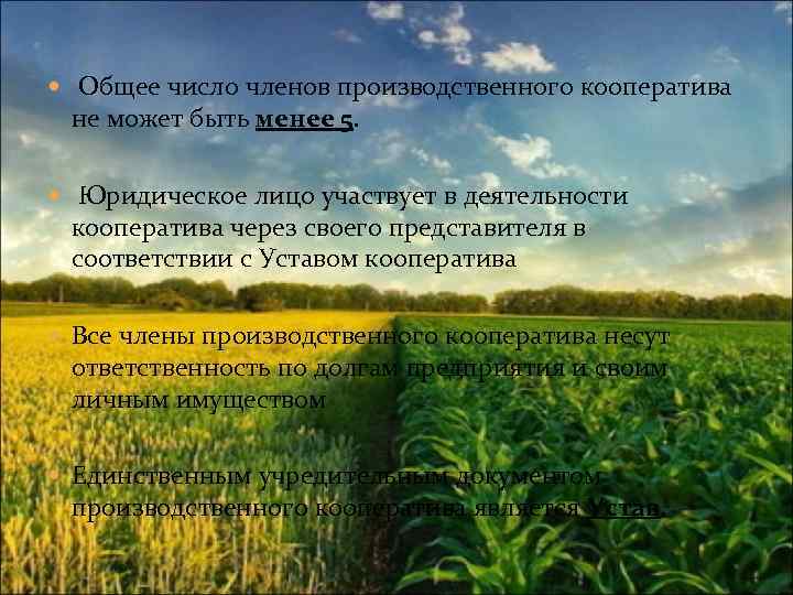   Общее число членов производственного кооператива  не может быть менее 5. Юридическое