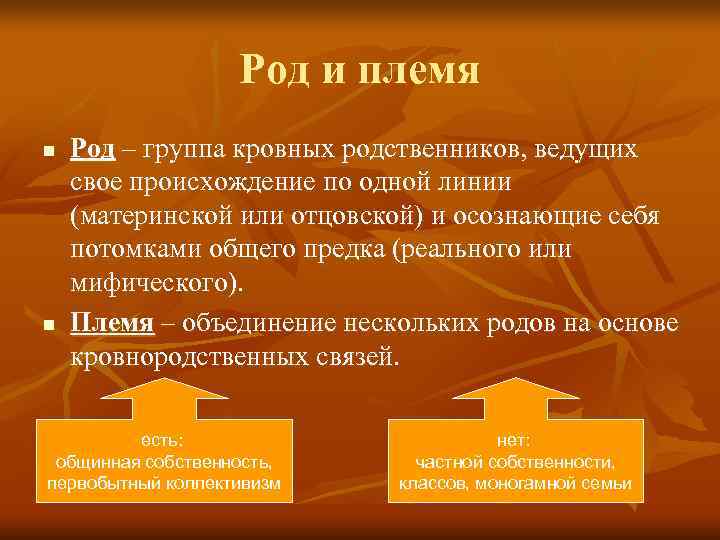     Род и племя n  Род – группа кровных родственников,