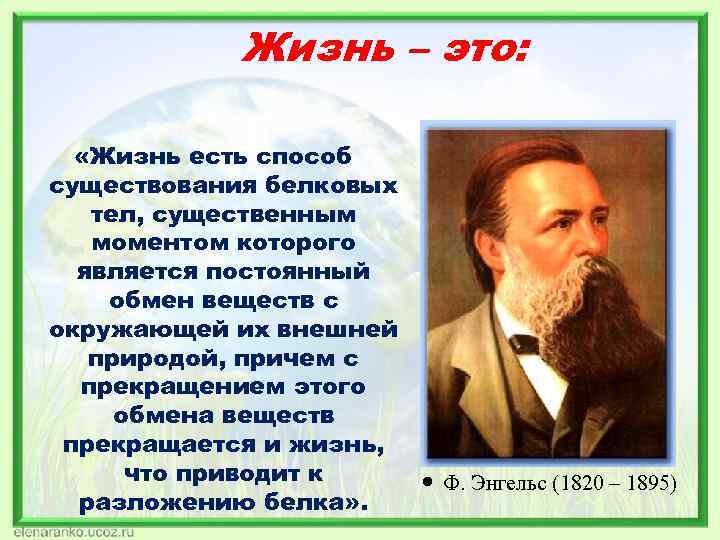 Жизнь – это: «Жизнь есть способ существования белковых тел, существенным Жизнь – это: «Жизнь есть способ существования белковых тел, существенным