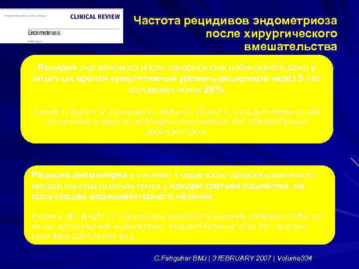       Частота рецидивов эндометриоза    после хирургического