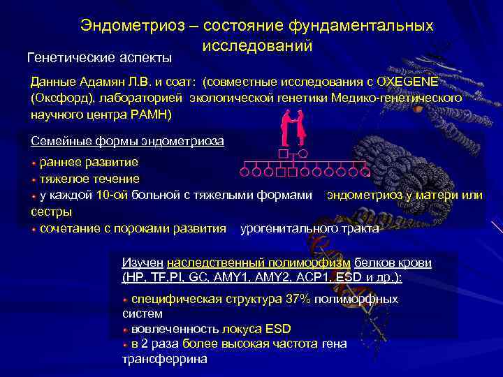 Эндометриоз – состояние фундаментальных исследований Генетические аспекты Данные Эндометриоз – состояние фундаментальных исследований Генетические аспекты Данные