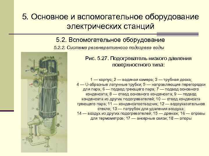 5. Основное и вспомогательное оборудование  электрических станций   5. 2. Вспомогательное оборудование