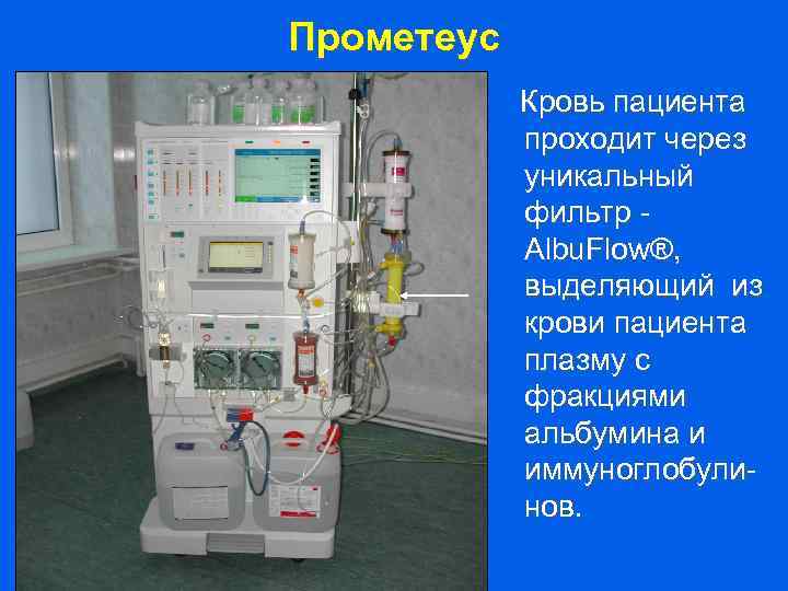 Прометеус Кровь пациента проходит через уникальный фильтр Albu. Flow®, выделяющий из крови пациента плазму