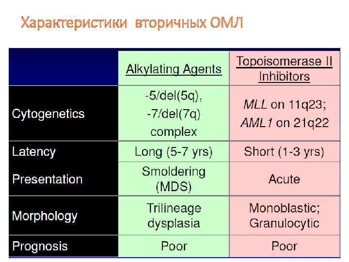 Характеристики вторичных ОМЛ 