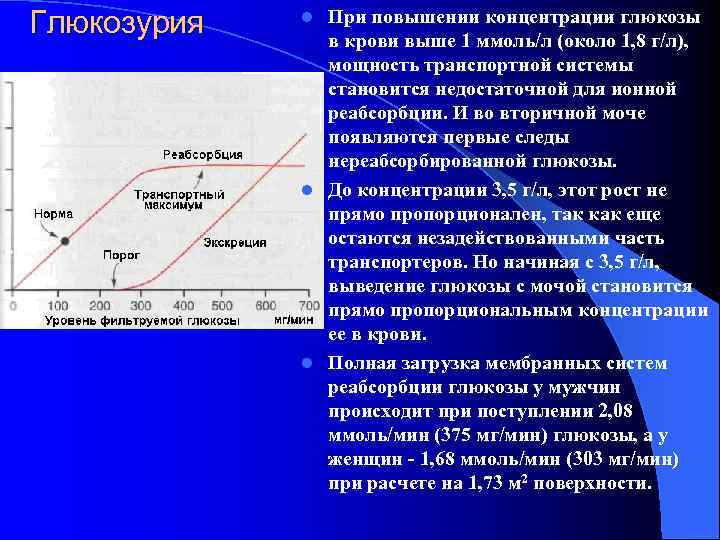 Глюкозурия  l При повышении концентрации глюкозы    в крови выше 1