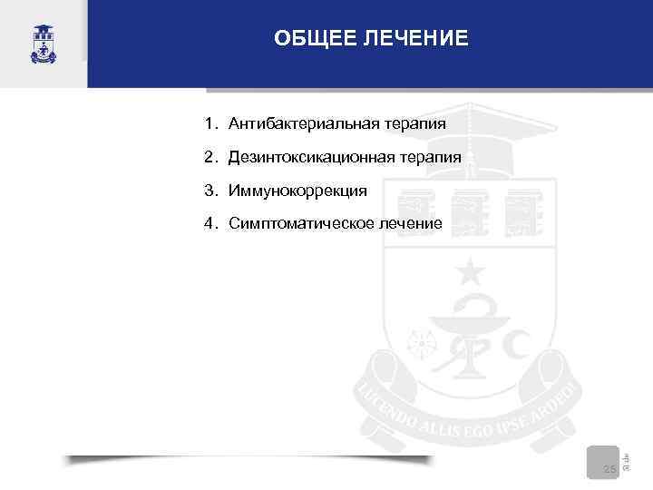   ОБЩЕЕ ЛЕЧЕНИЕ  1. Антибактериальная терапия 2. Дезинтоксикационная терапия 3. Иммунокоррекция 4.