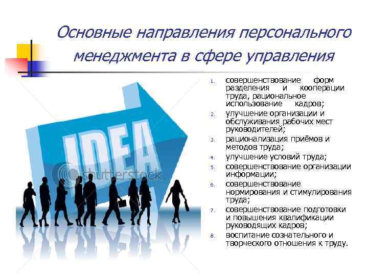 Основные направления персонального менеджмента в сфере управления 1. совершенствование Основные направления персонального менеджмента в сфере управления 1. совершенствование