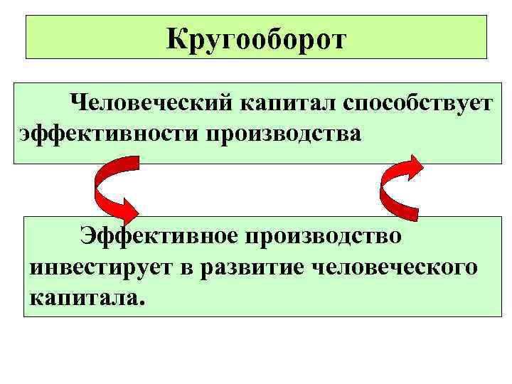   Кругооборот  Человеческий капитал способствует эффективности производства  Эффективное производство инвестирует в