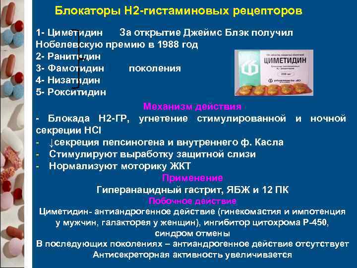   Блокаторы Н 2 -гистаминовых рецепторов 1 - Циметидин  За открытие Джеймс
