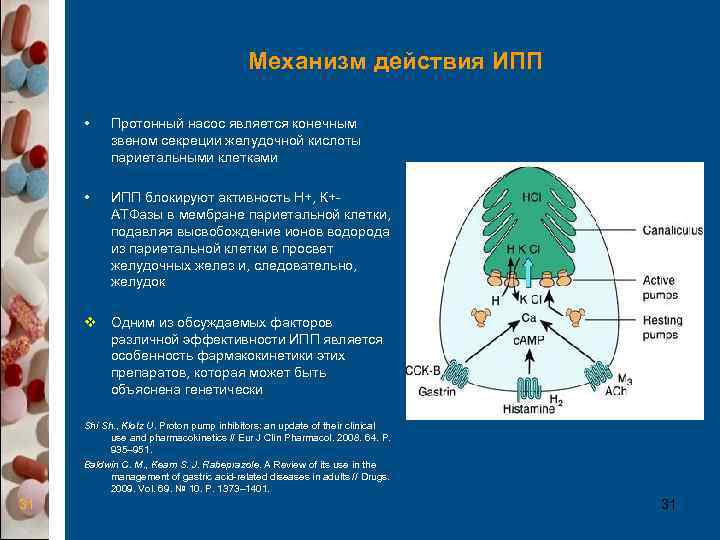        Механизм действия ИПП  • Протонный насос