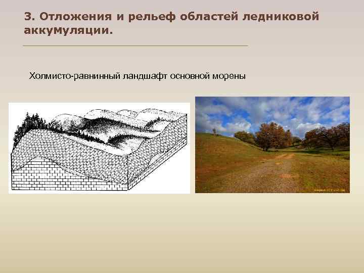3. Отложения и рельеф областей ледниковой аккумуляции. Холмисто-равнинный ландшафт основной морены 