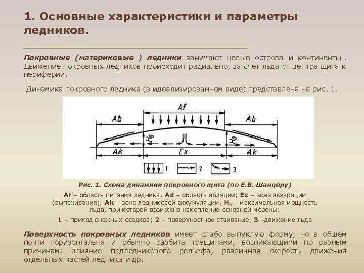 1. Основные характеристики и параметры ледников.  Покровные (материковые ) ледники занимают целые острова