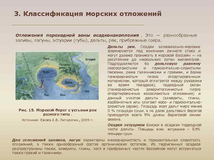 3. Классификация морских отложений  Отложения переходной зоны осадконакопления.  Это — разнообразные 