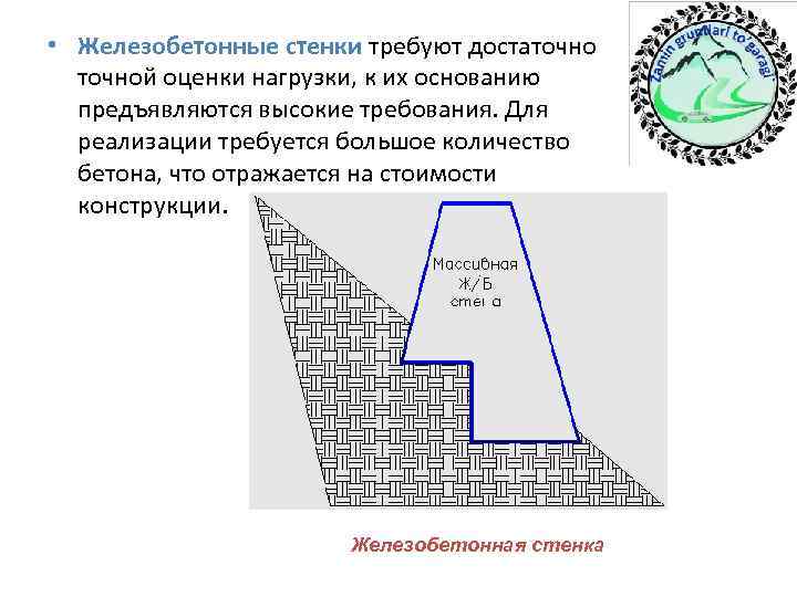  • Железобетонные стенки требуют достаточно  точной оценки нагрузки, к их основанию 