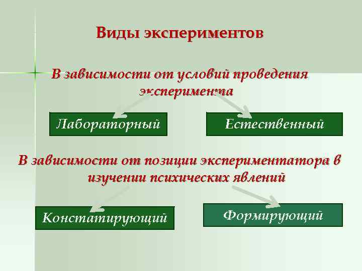    Виды экспериментов В зависимости от условий проведения   эксперимента 