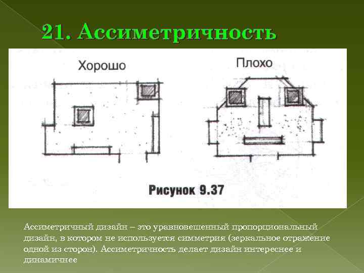 21. Ассиметричность Ассиметричный дизайн – это уравновешенный пропорциональный дизайн, в котором не 21. Ассиметричность Ассиметричный дизайн – это уравновешенный пропорциональный дизайн, в котором не