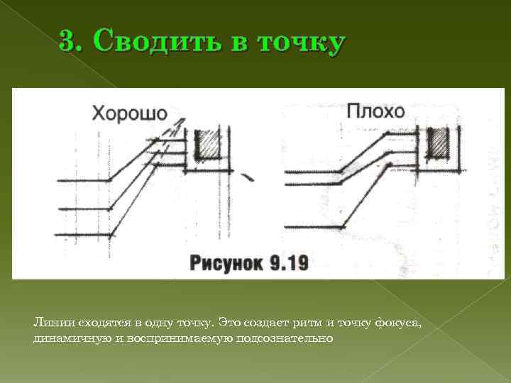 3. Сводить в точку Линии сходятся в одну точку. Это создает ритм 3. Сводить в точку Линии сходятся в одну точку. Это создает ритм