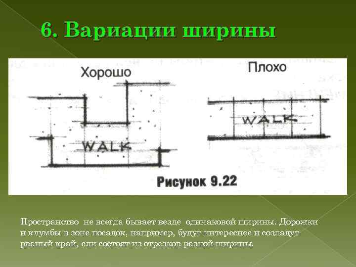 6. Вариации ширины Пространство не всегда бывает везде одинаковой ширины. Дорожки и 6. Вариации ширины Пространство не всегда бывает везде одинаковой ширины. Дорожки и