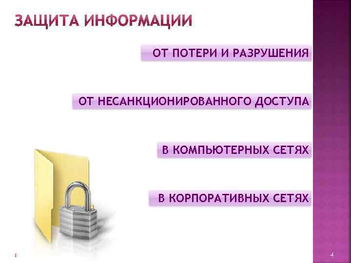     ОТ ПОТЕРИ И РАЗРУШЕНИЯ  ОТ НЕСАНКЦИОНИРОВАННОГО ДОСТУПА  