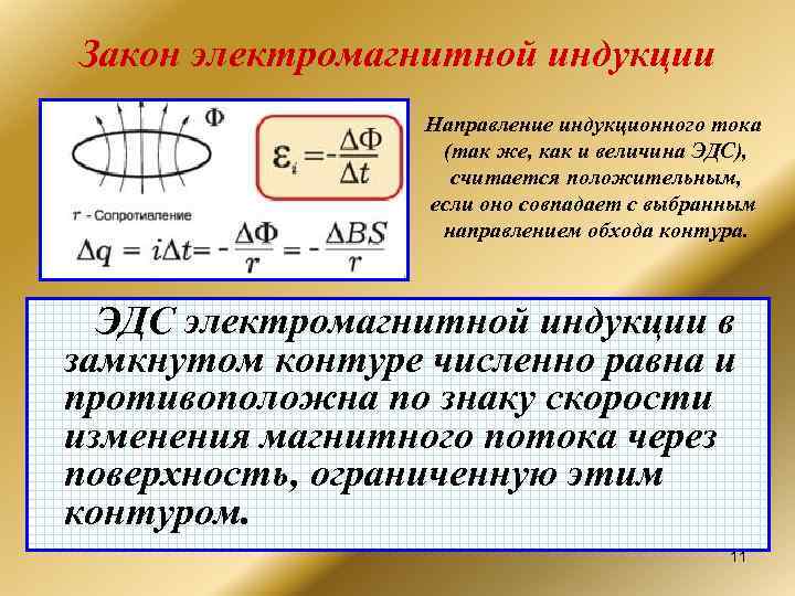 Закон электромагнитной индукции    Направление индукционного тока    (так же,