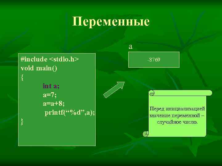     Переменные      a #include <stdio. h>