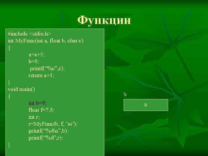       Функции #include <stdio. h> int My. Func(int a,