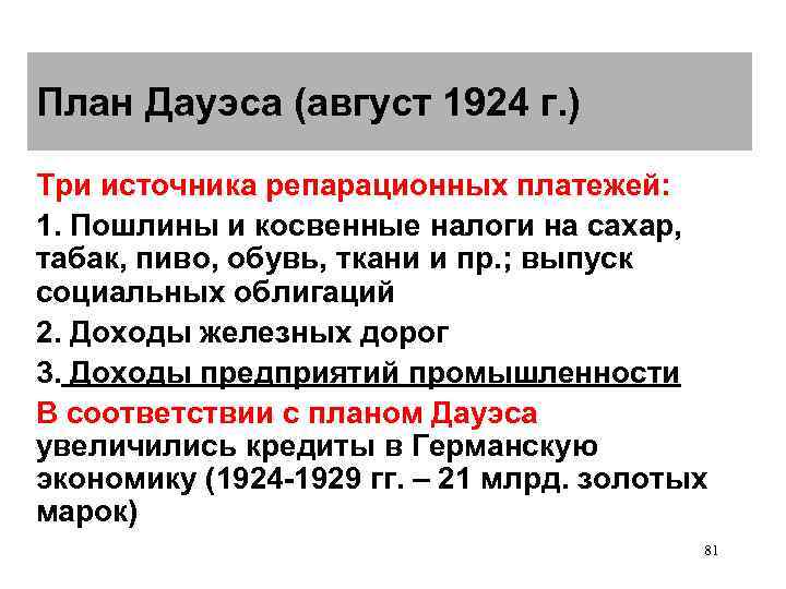 Межвоенный период. План Дауэса 1924. План Чарльза Дауэса. План Дауэса и Юнга. «План Дауэса» определял.