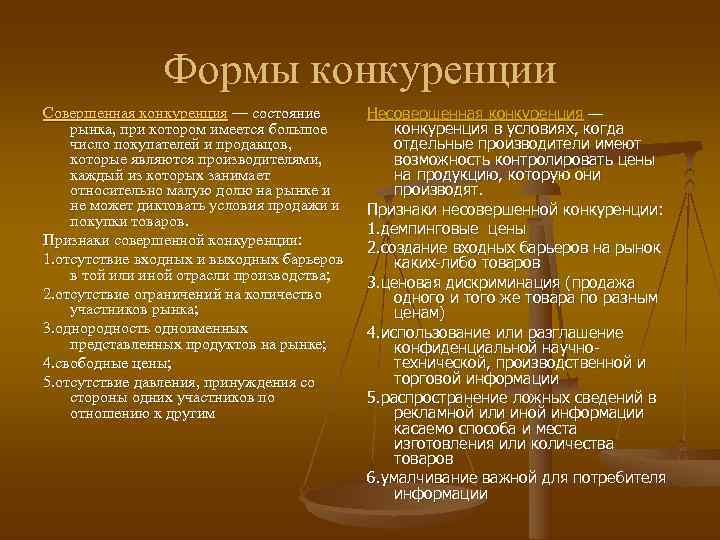     Формы конкуренции Совершенная конкуренция — состояние   Несовершенная конкуренция